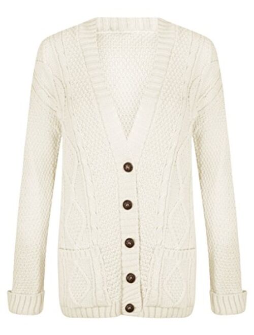 Fashipap Women's Cable Chunky Knitted 5 Button Long Sleeves Grandad Cardigans