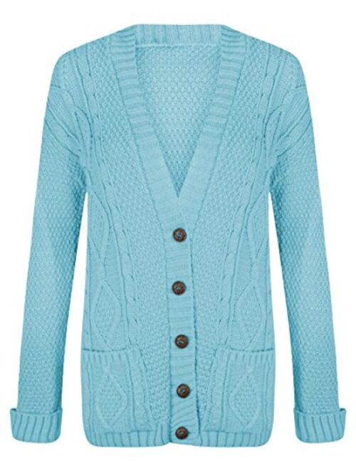 Fashipap Women's Cable Chunky Knitted 5 Button Long Sleeves Grandad Cardigans