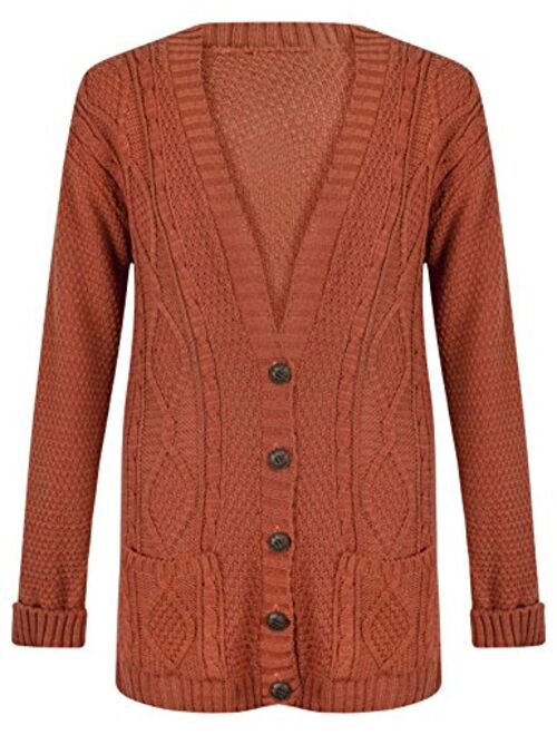 Fashipap Women's Cable Chunky Knitted 5 Button Long Sleeves Grandad Cardigans