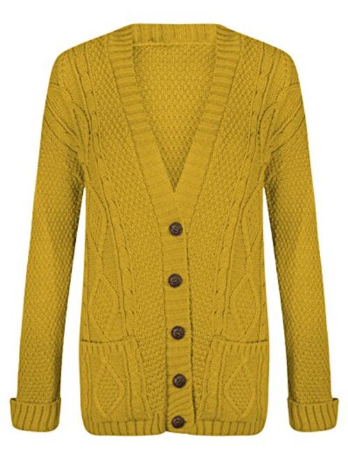 Fashipap Women's Cable Chunky Knitted 5 Button Long Sleeves Grandad Cardigans