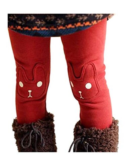 BOGIWELL Kid Girl Fall Winter Cute Warm Thick Rabbit Printed Fleece Legging Pant