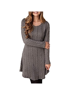 HAPEE Sweater Dresses Tunic for Women, Long Sleeve Crewneck Knit Pullover Sweater