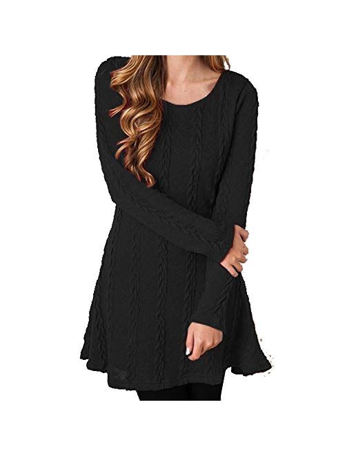 HAPEE Sweater Dresses Tunic for Women, Long Sleeve Crewneck Knit Pullover Sweater