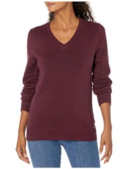 Women's 100% Cotton Long-Sleeve V-Neck Sweater