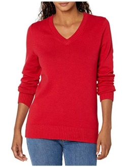 Women's 100% Cotton Long-Sleeve V-Neck Sweater