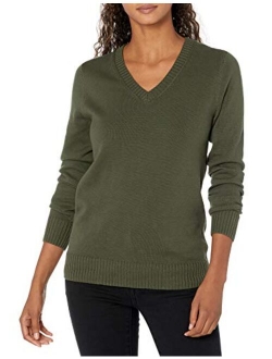 Women's 100% Cotton Long-Sleeve V-Neck Sweater