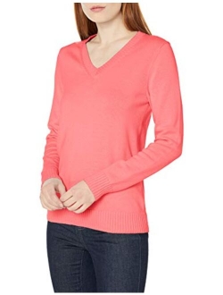 Women's 100% Cotton Long-Sleeve V-Neck Sweater