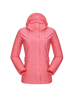 CAMEL CROWN Womens Rain Jacket Waterproof Coat with Hideaway Hood