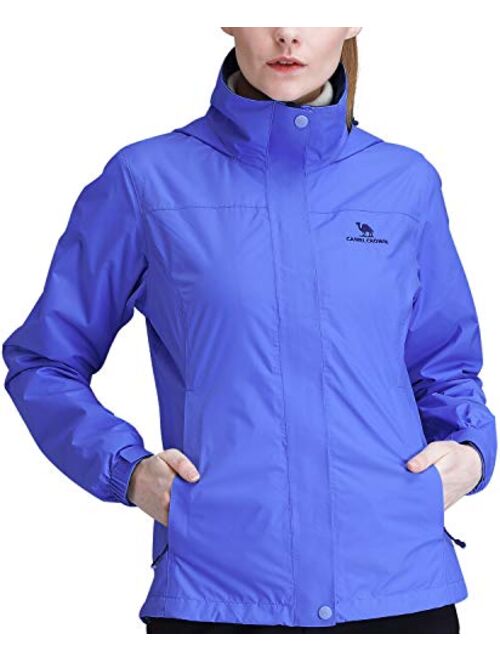 CAMEL CROWN Womens Rain Jacket Waterproof Coat with Hideaway Hood