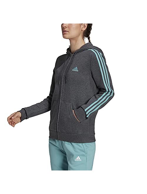 adidas Women's Essentials Cotton Fleece 3-Stripe Full Zip Hoodie