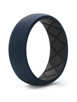 Egnaro Silicone Wedding Ring for Men, Dual-Tone Breathable Mens' Rubber Wedding Bands - One Ring with Two Color