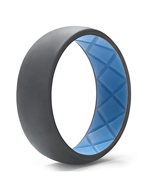 Egnaro Silicone Wedding Ring for Men, Dual-Tone Breathable Mens' Rubber Wedding Bands - One Ring with Two Color