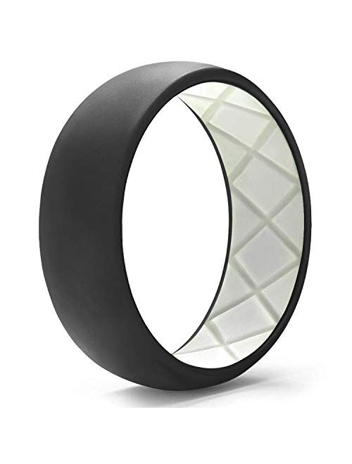 Egnaro Silicone Wedding Ring for Men, Dual-Tone Breathable Mens' Rubber Wedding Bands - One Ring with Two Color