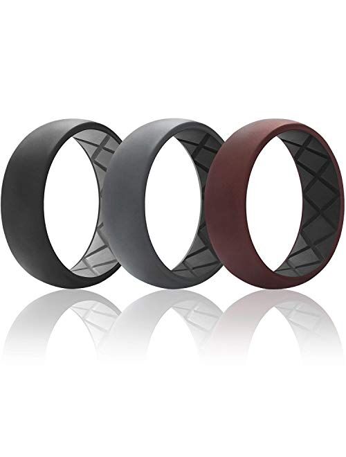 Egnaro Silicone Wedding Ring for Men, Dual-Tone Breathable Mens' Rubber Wedding Bands - One Ring with Two Color