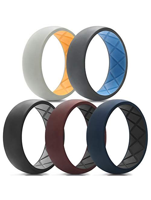 Egnaro Silicone Wedding Ring for Men, Dual-Tone Breathable Mens' Rubber Wedding Bands - One Ring with Two Color