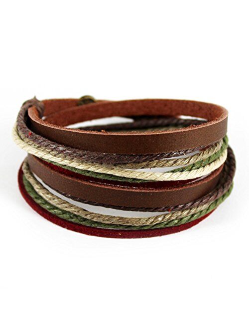 FRD.2Y Genuine Leather Bracelet for Women & Men,Unisex Multilayer Leather Adjustable Bracelet Cuff Wrap Multicolor Rope Wristband