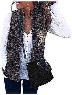 Women's Sleeveless Zip Up Fuzzy Fleece Lightweight Fall Warm Zipper Vest with Pockets