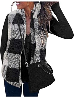 Women's Sleeveless Zip Up Fuzzy Fleece Lightweight Fall Warm Zipper Vest with Pockets