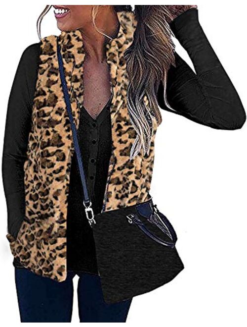 ZESICA Women's Sleeveless Zip Up Fuzzy Fleece Lightweight Fall Warm Zipper Vest with Pockets