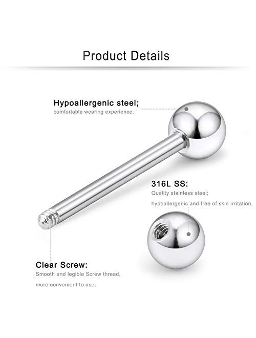 Cisyozi 8 Pairs 16G 14G Stainless Steel Screw Nipple Tongue Shield Ring Barbell Body Piercing Jewelry Retainer 9/16 Inch 14mm