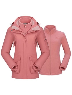 CAMEL CROWN Womens Waterproof Ski Jacket 3-in-1 Windbreaker Winter Coat Fleece Inner for Rain Snow Outdoor Hiking