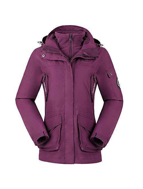 CAMEL CROWN Womens Waterproof Ski Jacket 3-in-1 Windbreaker Winter Coat Fleece Inner for Rain Snow Outdoor Hiking