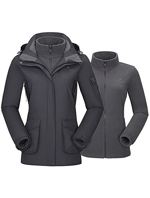 CAMEL CROWN Womens Waterproof Ski Jacket 3-in-1 Windbreaker Winter Coat Fleece Inner for Rain Snow Outdoor Hiking