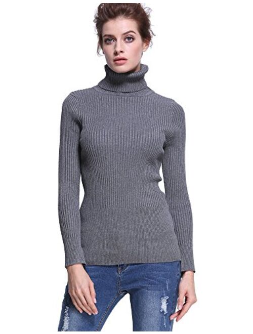 PrettyGuide Women's Ribbed Turtleneck Long Sleeve Sweater Tops