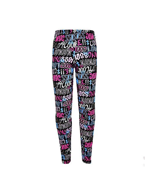 Kids Girls Comic Graffiti Floral Leopard Tartan Aztec Print Leggings 5-13 Years