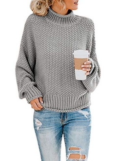 Ashuai Womens Turtleneck Sweaters Causal Oversized Chunky Batwing Long Sleeve Pullover Loose Knitted Jumper Top