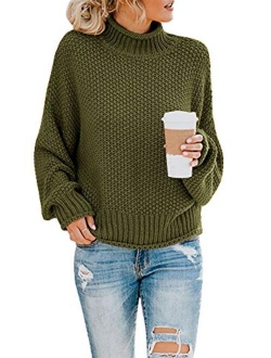 Ashuai Womens Turtleneck Sweaters Causal Oversized Chunky Batwing Long Sleeve Pullover Loose Knitted Jumper Top