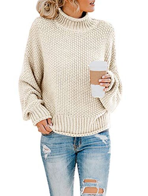 Ashuai Womens Turtleneck Sweaters Causal Oversized Chunky Batwing Long Sleeve Pullover Loose Knitted Jumper Top