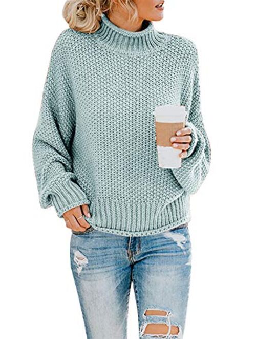 Ashuai Womens Turtleneck Sweaters Causal Oversized Chunky Batwing Long Sleeve Pullover Loose Knitted Jumper Top