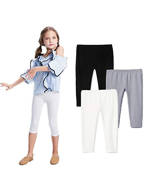 Felix & Flora Black White Leggings for Girls - Toddler Little Kids Capri Pants for Summer School Dance