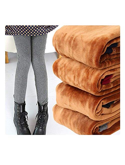 IRELIA 2 Pack Girls 100% Cotton Fleece Lined Warm Leggings Stretchy for  Winter