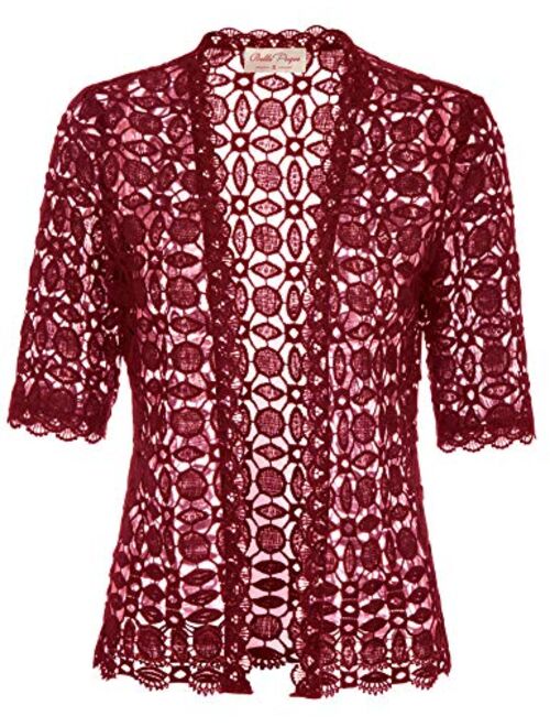 Belle Poque Women's Lace Shrug Cardigan Half Sleeve Scalloped Trim Crochet Bolero Jacket