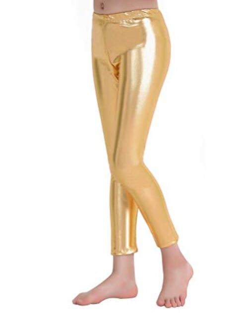 Buy Kids Girls Shiny Metallic Leggings - Wet Look Tights/Mermaid Fish Scale  Footless Long Pants for Dance Party Costume online
