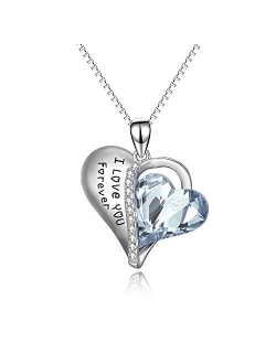 AOBOCO I Love You Forever Necklace Sterling Silver Romantic Crystal Jewelry Gift for Her