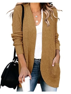 Saodimallsu Womens Loose Open Front Cardigan Long Sleeve Casual Lightweight Soft Knit Sweaters Coat with Pockets