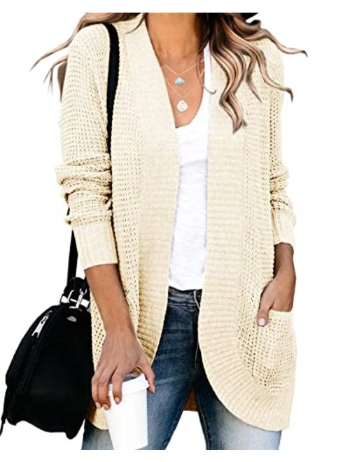 Saodimallsu Womens Loose Open Front Cardigan Long Sleeve Casual Lightweight Soft Knit Sweaters Coat with Pockets