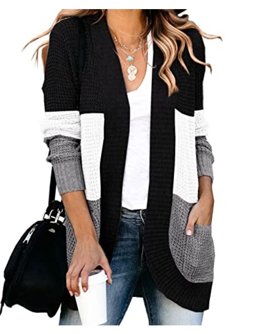 Saodimallsu Womens Loose Open Front Cardigan Long Sleeve Casual Lightweight Soft Knit Sweaters Coat with Pockets