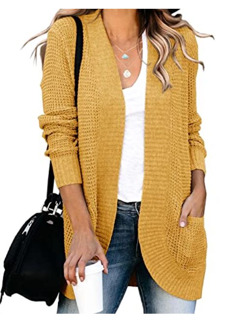 Saodimallsu Womens Loose Open Front Cardigan Long Sleeve Casual Lightweight Soft Knit Sweaters Coat with Pockets