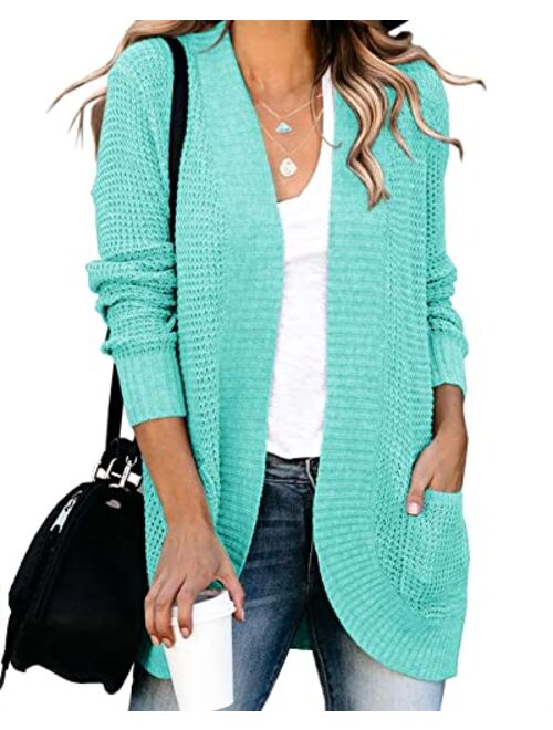 Saodimallsu Womens Loose Open Front Cardigan Long Sleeve Casual Lightweight Soft Knit Sweaters Coat with Pockets