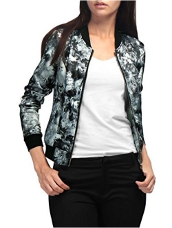 Women's Stand Collar Zip Up Floral Prints Bomber Jacket