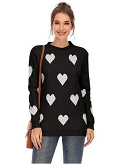 Alsol Lamesa Women Sweaters Heart Front Crew Neck Long Sleeve Knitted Pullover Sweater