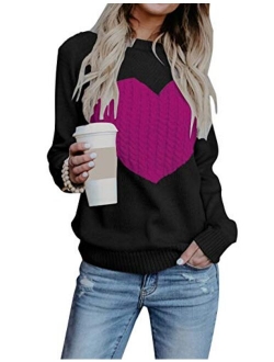 Alsol Lamesa Women Sweaters Heart Front Crew Neck Long Sleeve Knitted Pullover Sweater