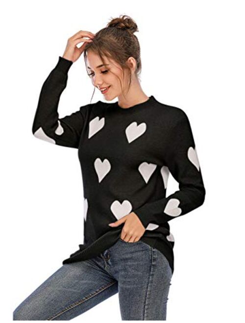 Alsol Lamesa Women Sweaters Heart Front Crew Neck Long Sleeve Knitted Pullover Sweater