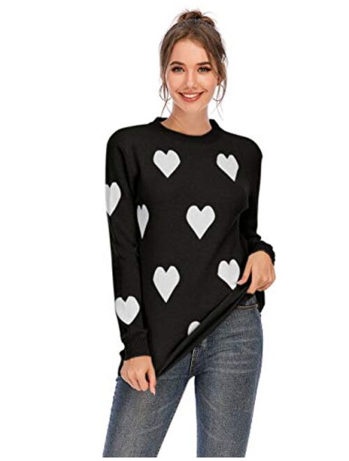 Alsol Lamesa Women Sweaters Heart Front Crew Neck Long Sleeve Knitted Pullover Sweater