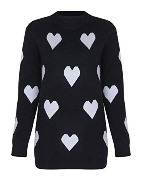 Alsol Lamesa Women Sweaters Heart Front Crew Neck Long Sleeve Knitted Pullover Sweater