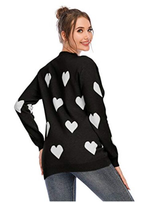 Alsol Lamesa Women Sweaters Heart Front Crew Neck Long Sleeve Knitted Pullover Sweater